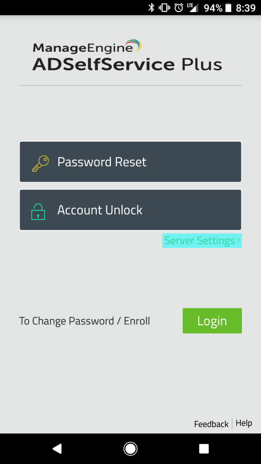 Self-Service App - Server Settings button 